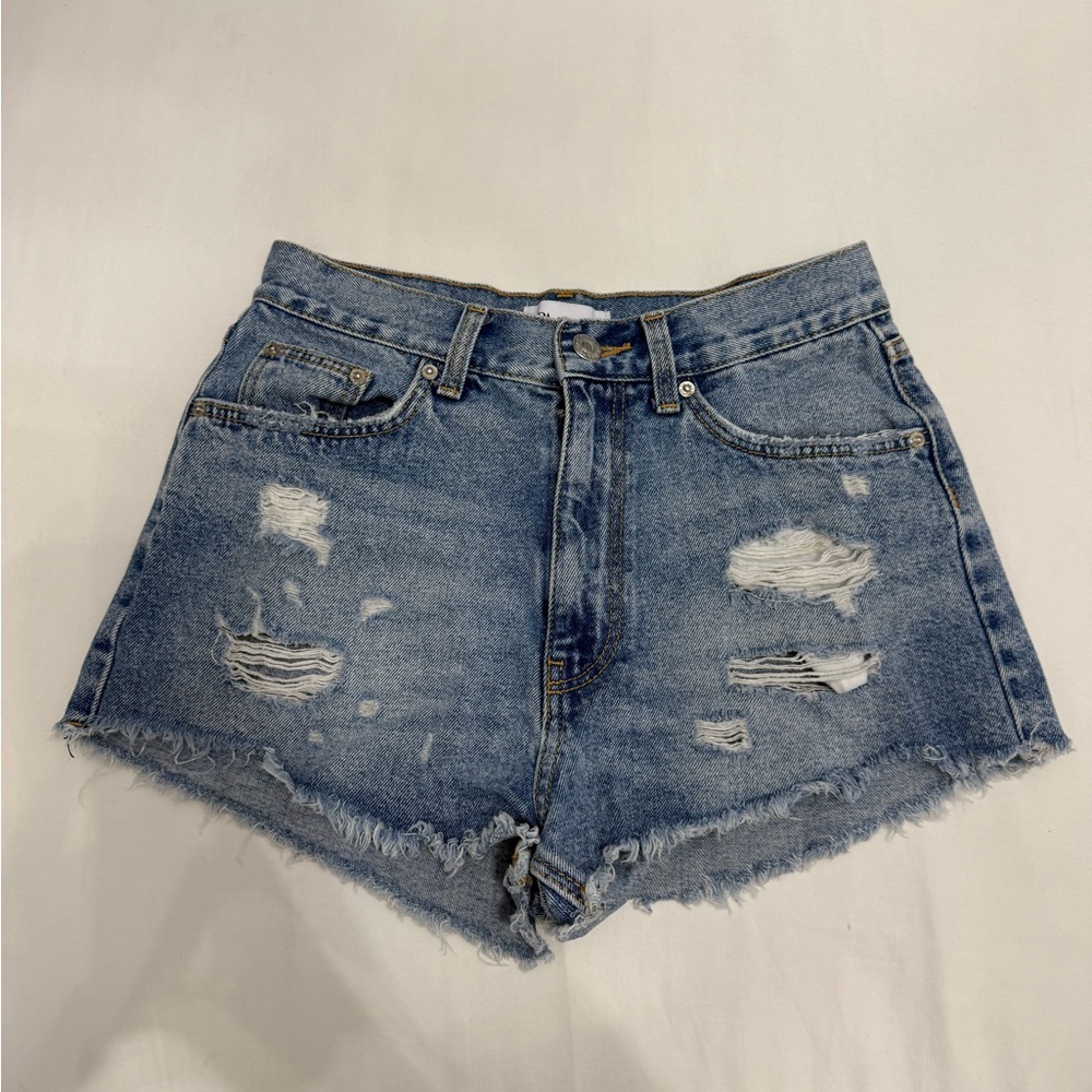 Distressed Denim Blue Shorts